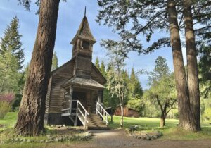 Historic Ghost Town in Grants Pass, an old abandoned church in the middle of the woods.