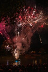 Fireworks at the riverfront in Grants Pass celebrating the fourth of July.