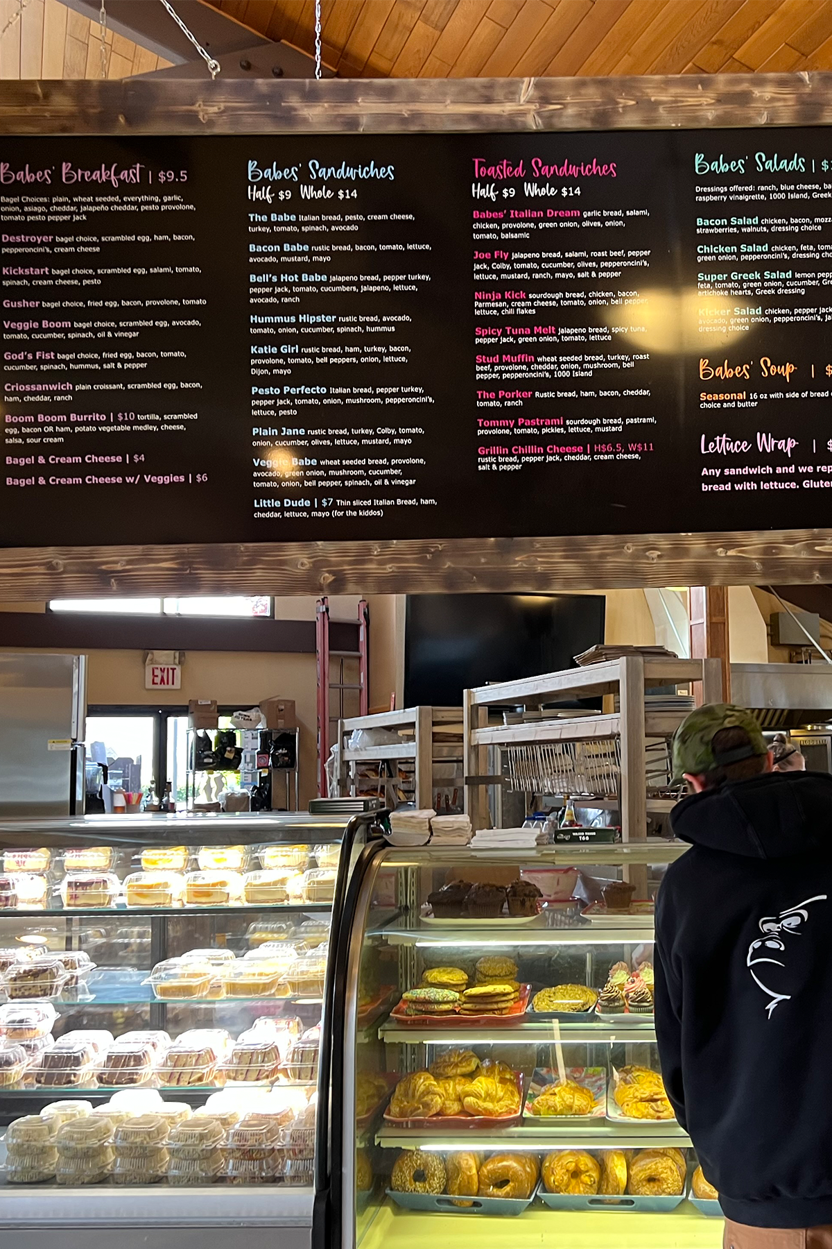 Babes bakery baked goods display case with assortment of treats