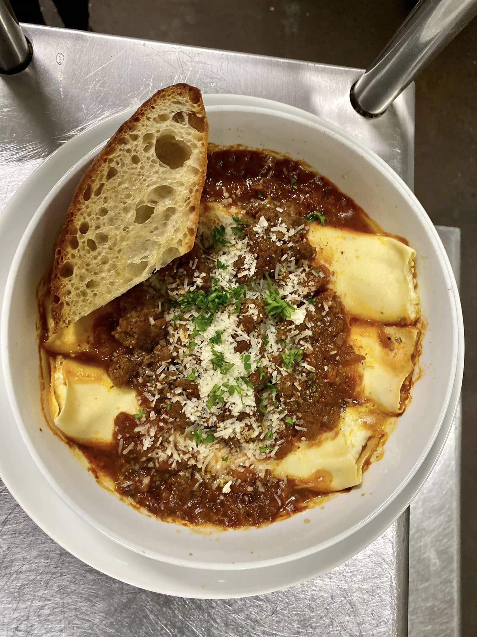 Carsons Bistro lasagna with bread