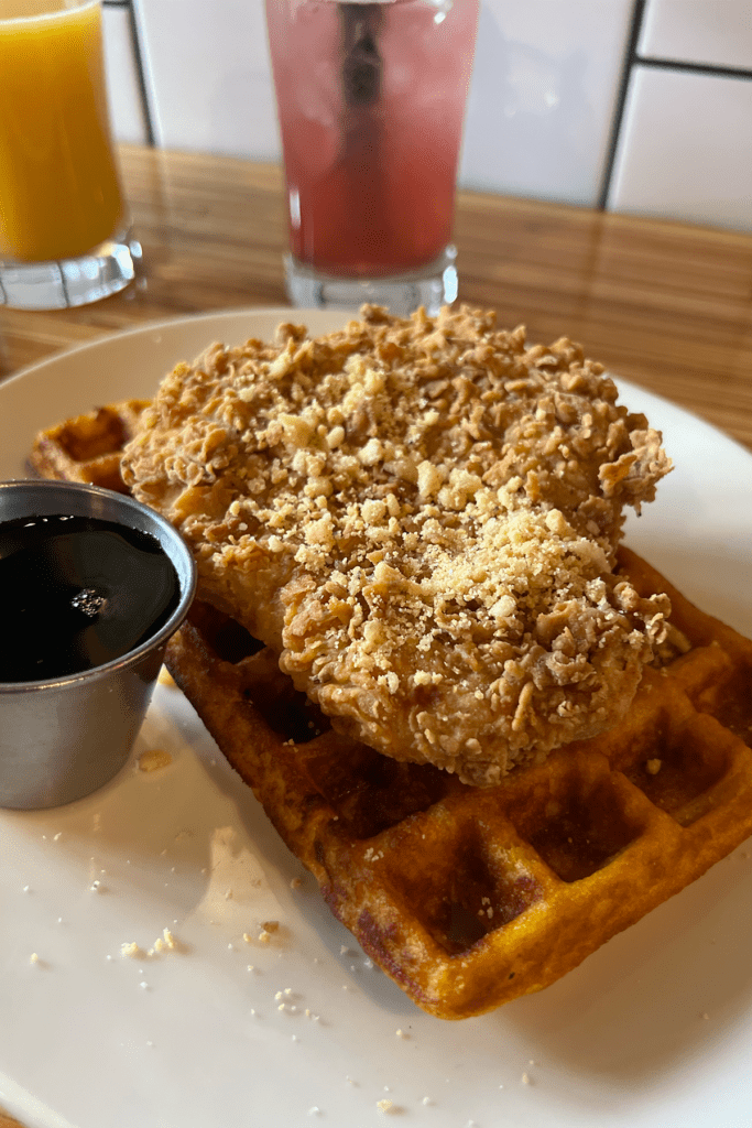 The Haul brunch chicken and waffles corn batter