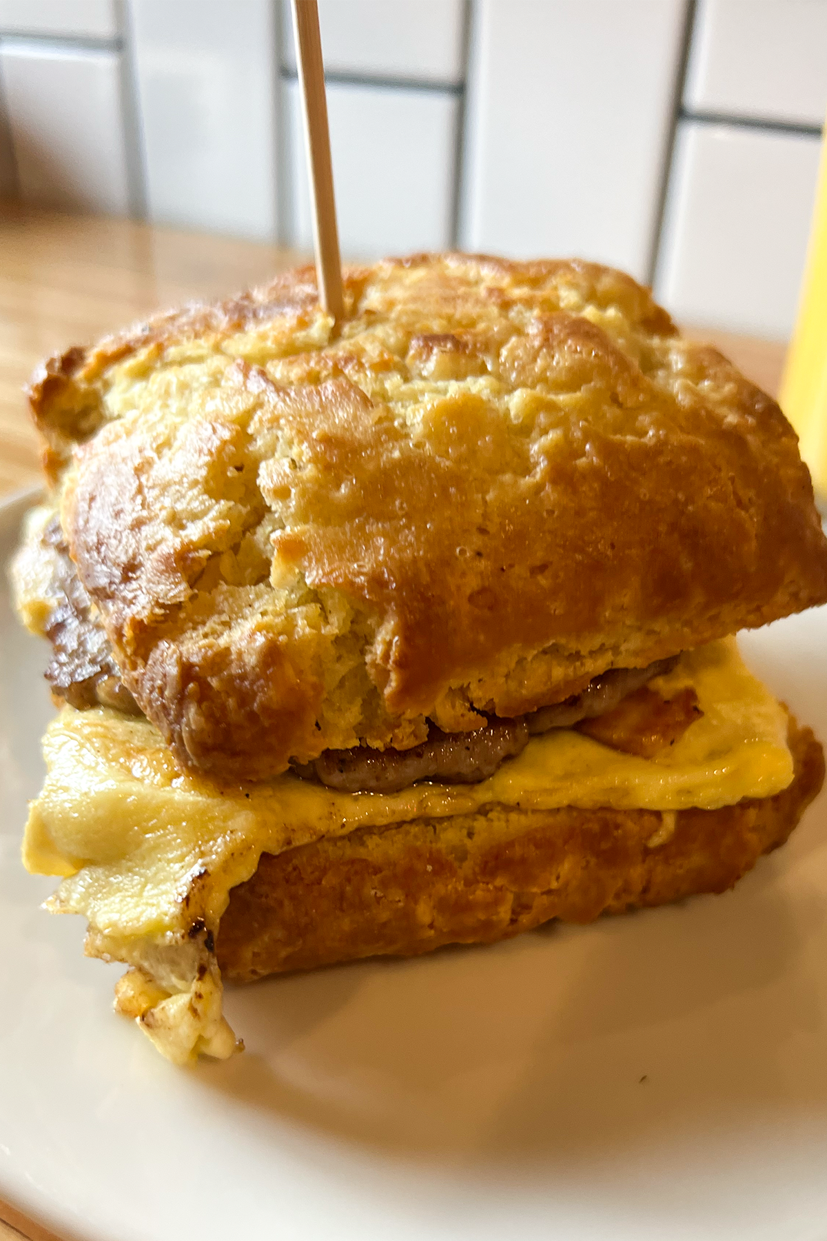 The Haul brunch sandwich with corn batter buns
